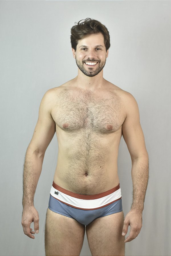 Sunga Tradicional Barrada Tricolor Azul/Vinho/Branco  MenF5