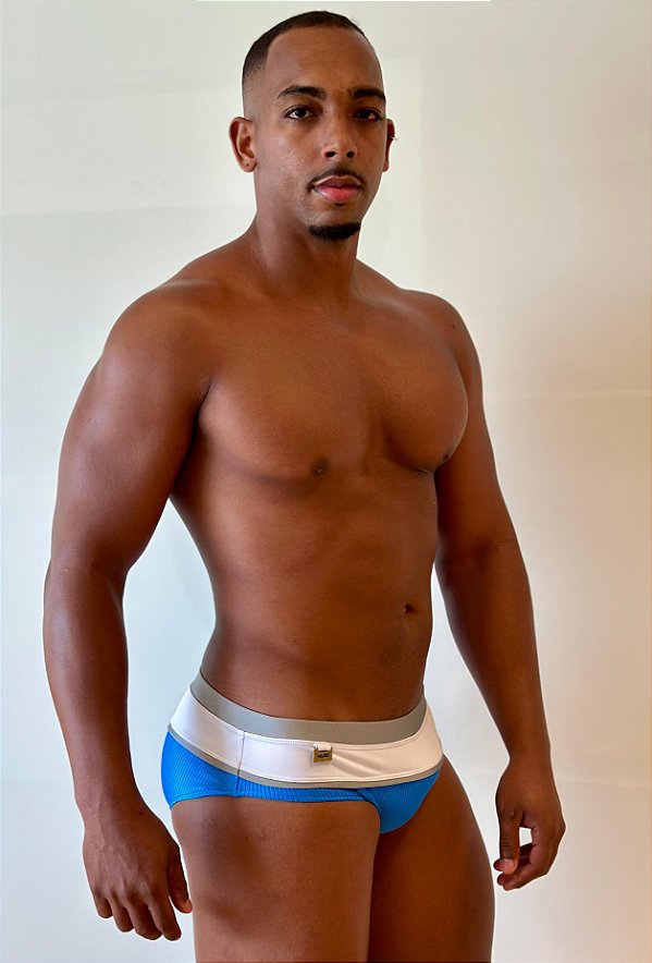 Sunga Slim Tricolor Azul/ Branco/ Chumbo MenF5