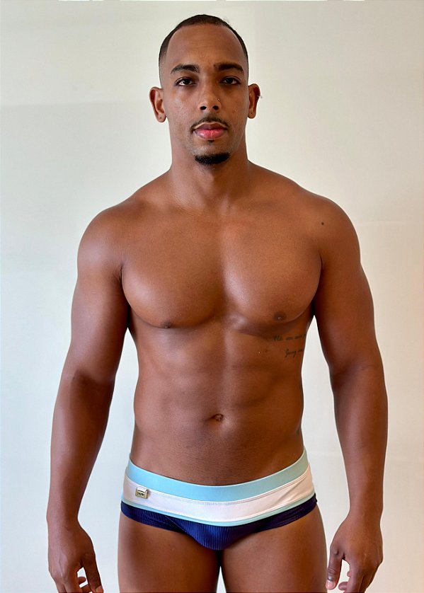 Sunga Slim Tricolor Azul Marinho/ Branco/ Azul MenF5