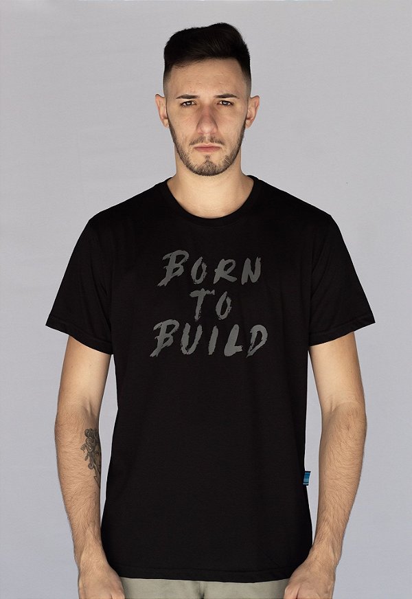 Camiseta Premium Fio 40 Preta Spray Born to Build