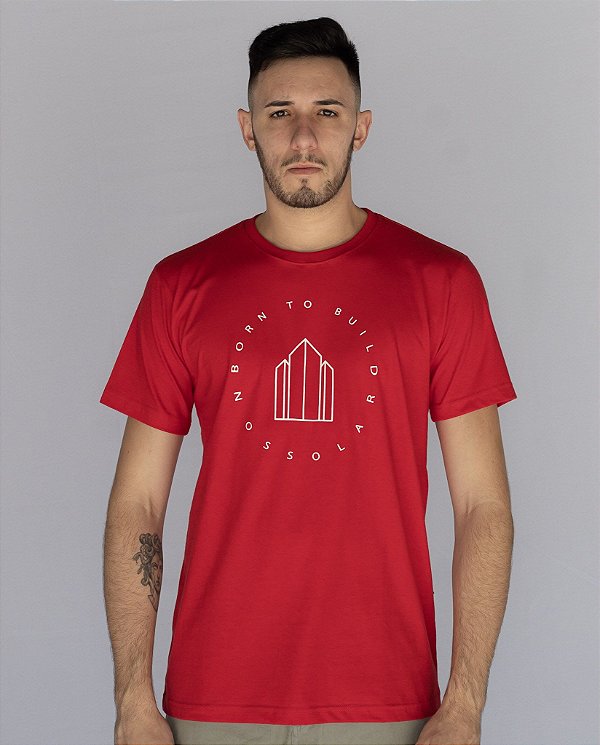 Camiseta Vermelha Malha Fio 30 Circle Born To Build