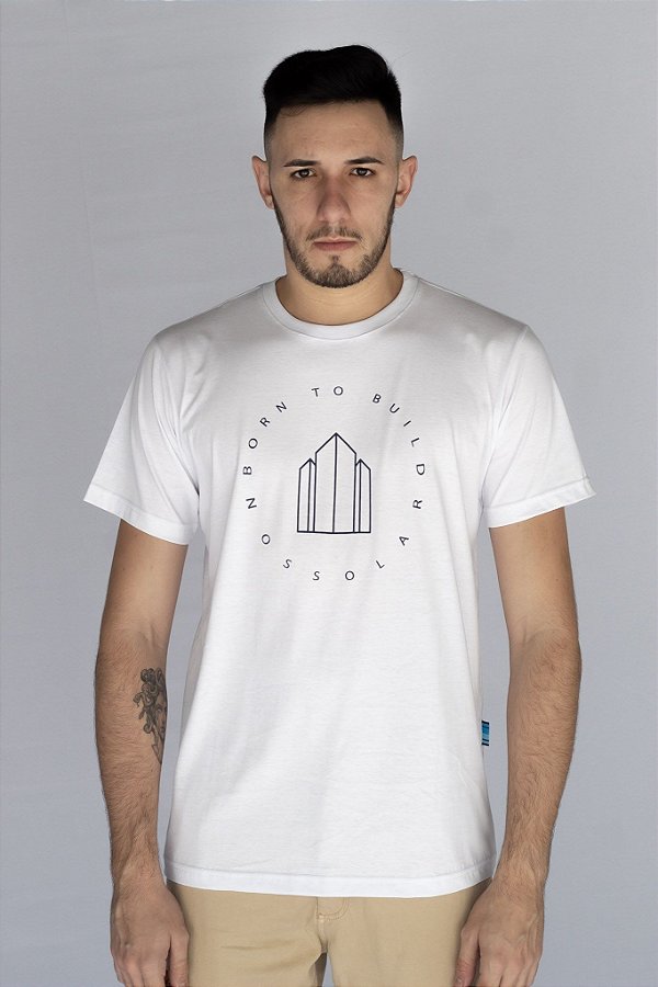 Camiseta Branca Malha Fio 30 Circle Born To Build