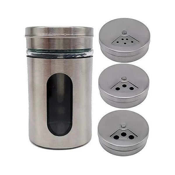 Saleiro Em Aço Inox Visor de Vidro