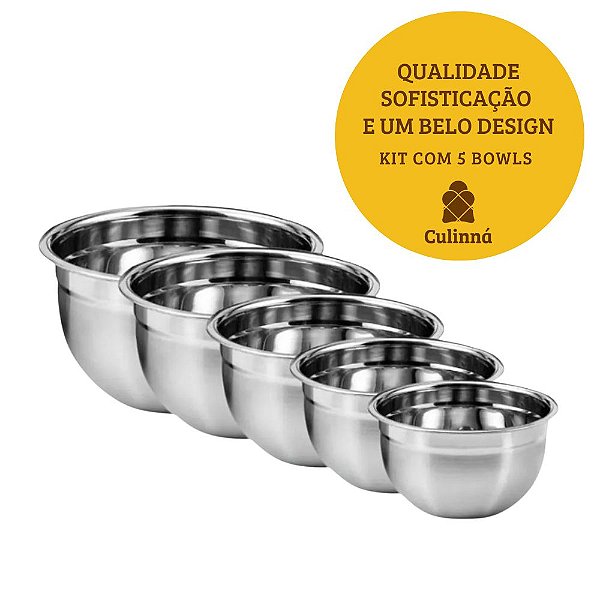 Jogo 5 Bowls - Tigelas Fundas Multiuso - Aço Inoxidável