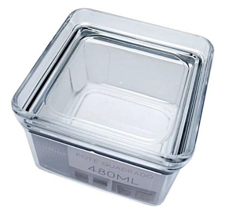 Pote Hermético Quadrado de Acrílico Lumini - 480 ML