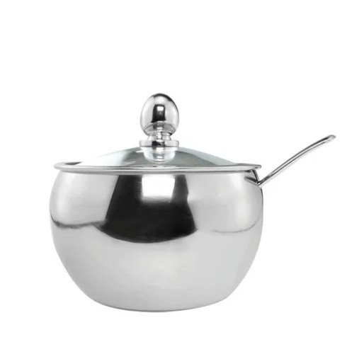Açucareiro Inox Tampa de Vidro com Colher