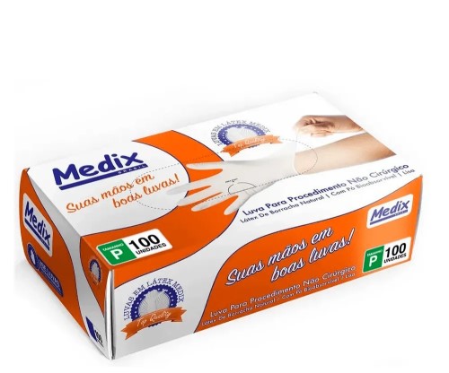 LUVA PROCEDIM LATEX COM PO TAM P 100UN MEDIX