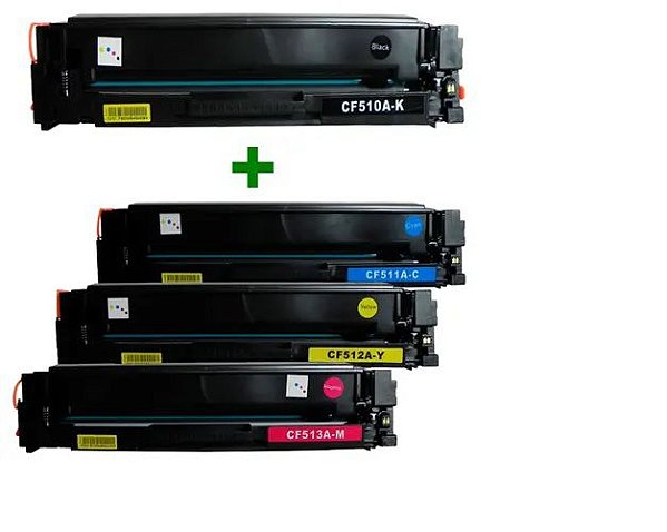 Kit com 4 Toner Compatíveis para HP 204 Cf510 511 512 513 M154 M180