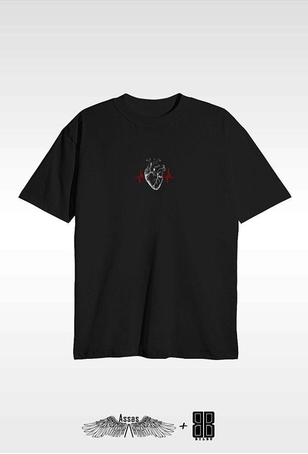 ASSAS - Camiseta OVERSIZED -  ESTAMPA HEART - PRETA
