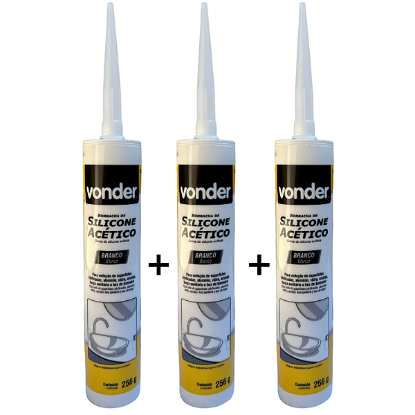 KIt com 3 Unidades Silicone Acético Branco Vonder – 256g