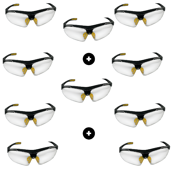 Kit 10 Óculos de Proteção EPI com Lente de Policarbonato Confortável Alta Resistência