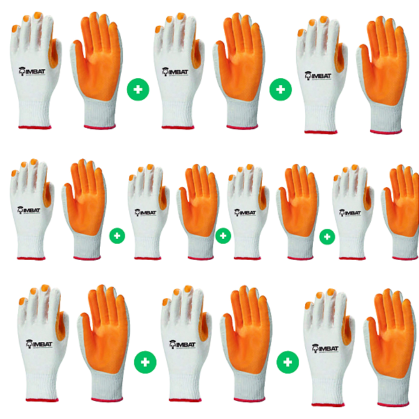 Kit 10 Luvas de Malha IMBAT Tamanho G com Revestimento em Látex Vulcanizado