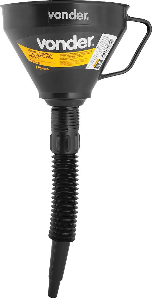 Funil Plástico Vonder com Bico Flexível e Peneira 160mm Preto