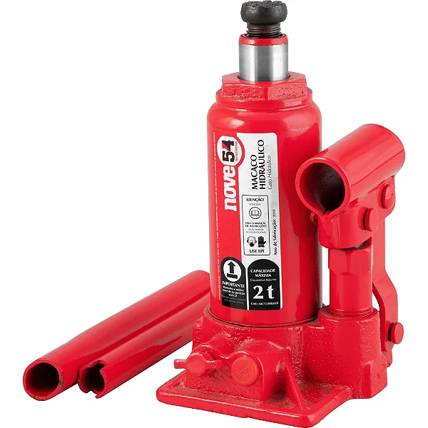 Macaco Hidráulico Tipo Garrafa 2 Toneladas NOVE54 com Fuso
