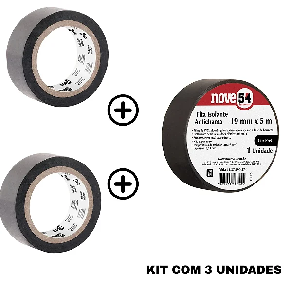 Kit 3 Fitas Isolantes Nove54 19mmx5m Preta Antichama