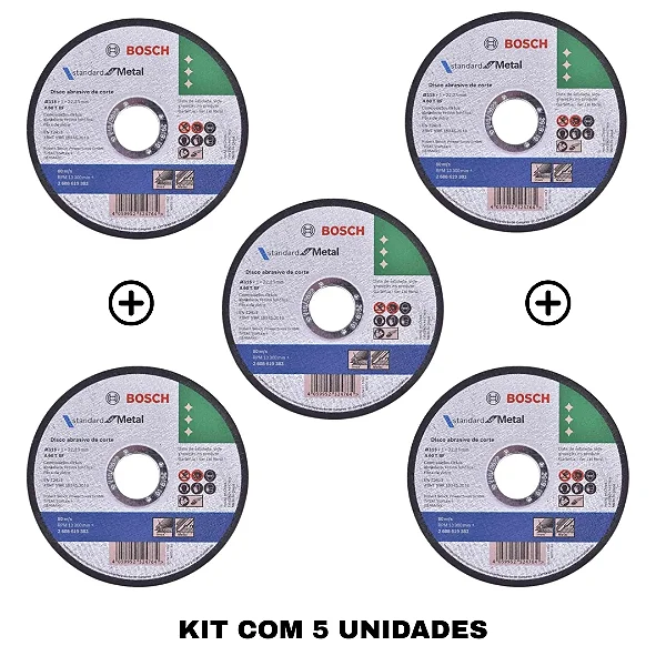 Kit 5 Discos de Corte MetalInox STD BOSCH 2608619383000
