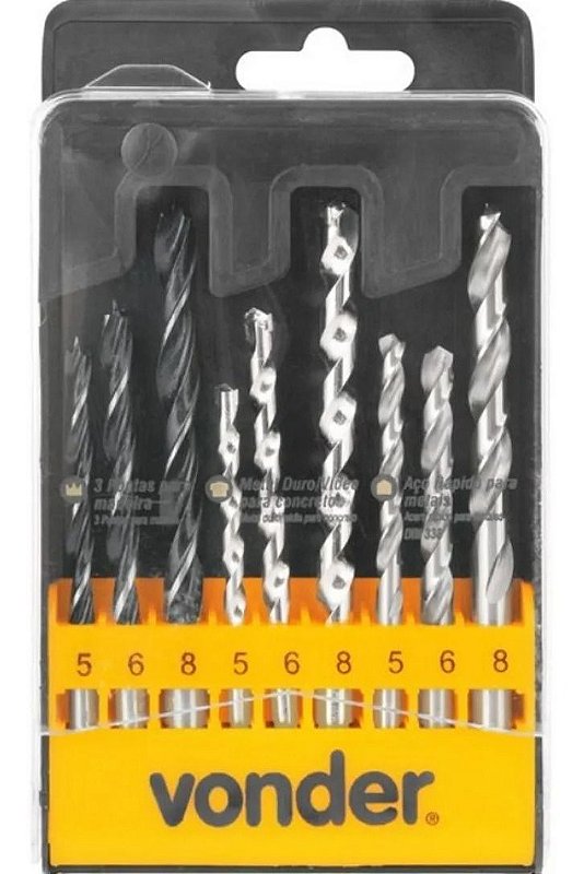 Jogo Brocas Combinadas 9 Pçs Vonder Madeira Concreto Metal