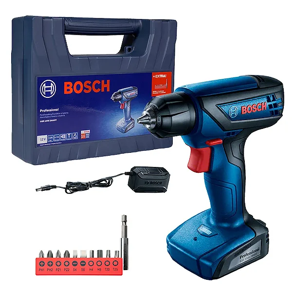 Parafusadeira e Furadeira Bosch GSR 1000 Smart 12V com Maleta Bivolt