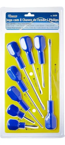 Jogo de Chaves de Fenda e Philips Western 8 Peças