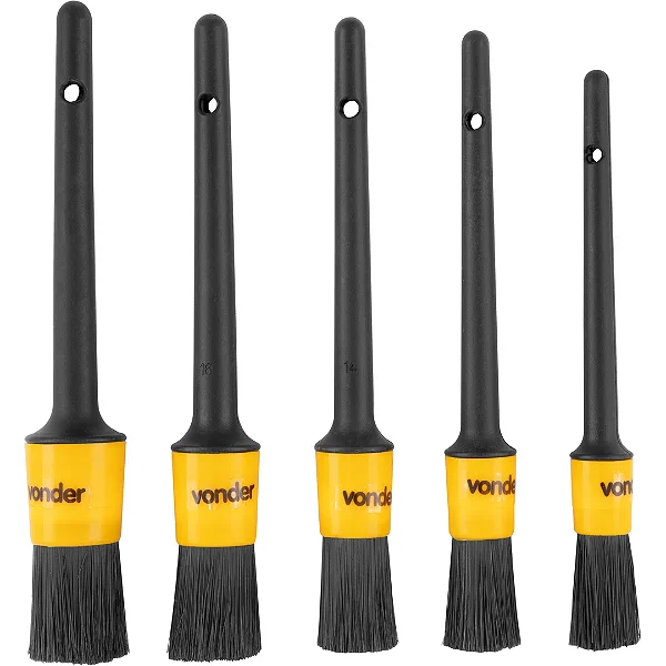 Jogo De Pincéis Para Limpeza e Detalhamento Automotivo Vonder com 5 Peças Interno e Externo