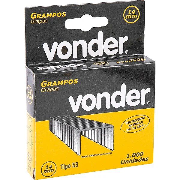 Grampo Vonder 14mm Tipo 53 Zincado Caixa C/1000 Pçs P/ Grampeador Elétrico GPE168