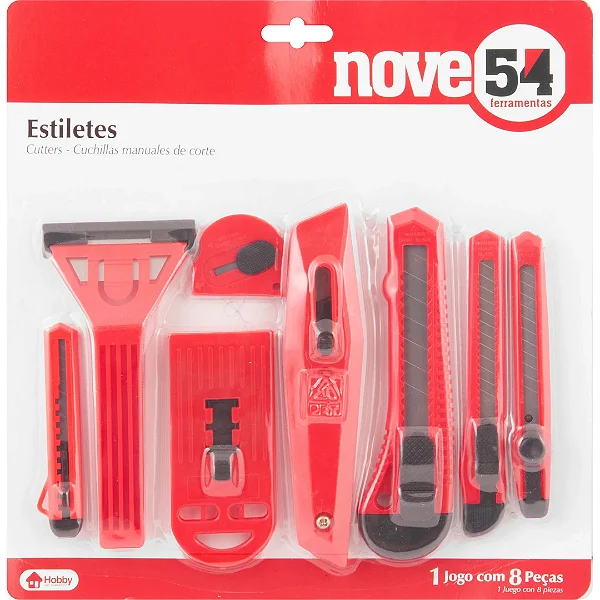 Jogo de Estiletes Profissional Nove54 8 Peças com Trava de Segurança – Cortes Precisos em Papel, Plástico e EVA