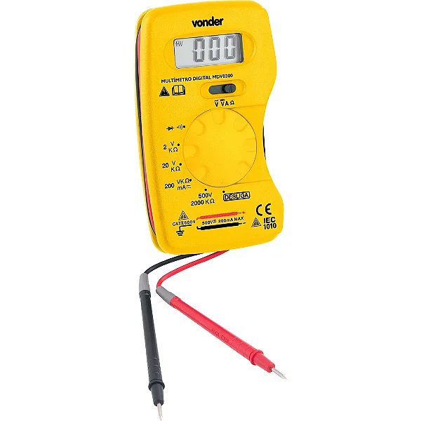 Multímetro Digital Vonder MDV 0300 Portátil com Voltímetro, Amperímetro, Ohmímetro e Teste de Continuidade