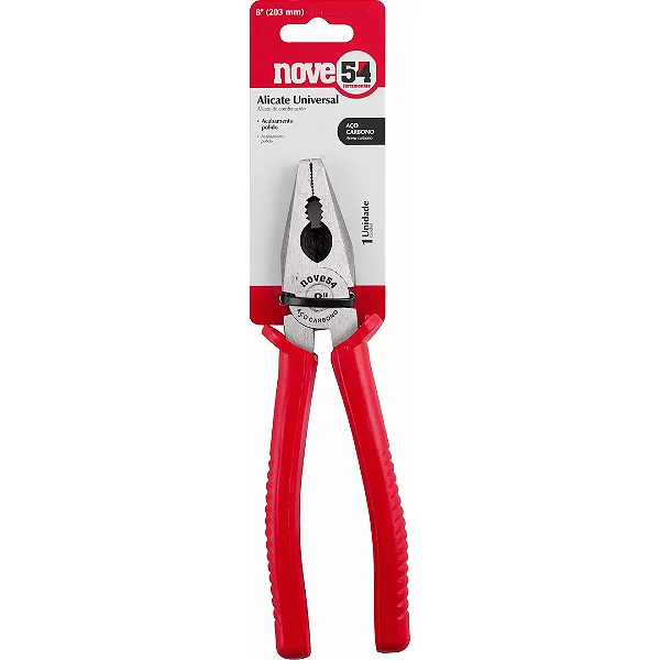 Alicate Universal Nove54 8" em Aço Carbono com Cabo Anatômico para Cortar e Segurar Peças