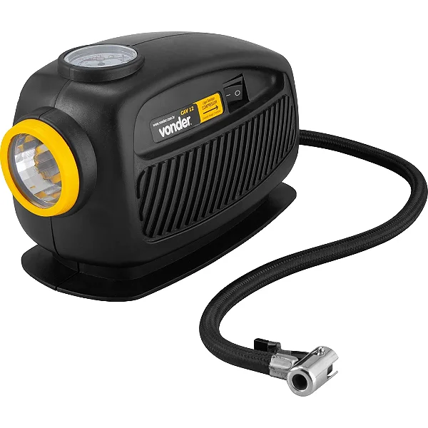 Compressor de Ar Automotivo Vonder CAV 12 12V Portátil com Manômetro, Lanterna LED e Bicos Adaptadores