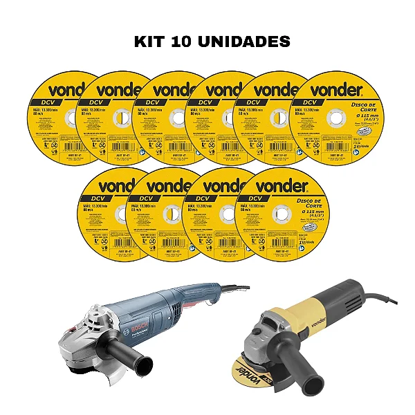 Kit 10 Discos de Corte Vonder 4.1/2" x 1mm p/ Metal e Aço Inox – 115mm