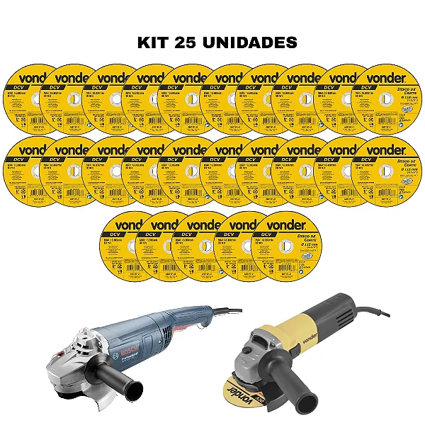 Kit 25 Discos de Corte Vonder 4.1/2" x 1mm p/ Metal e Aço Inox – 115mm