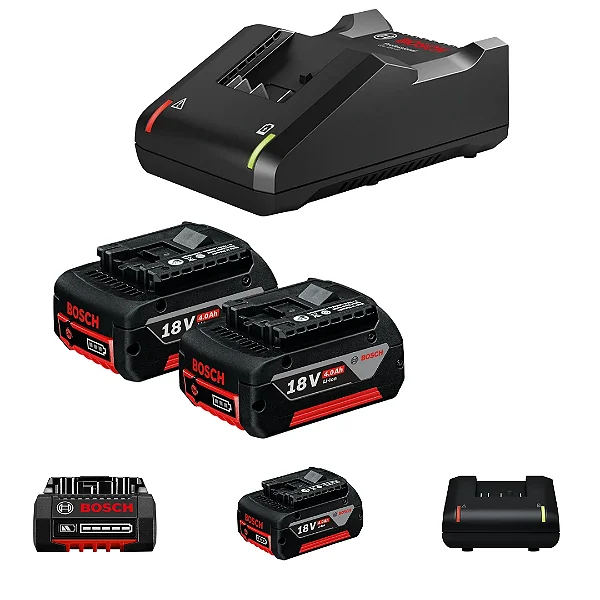 Kit Bosch 18V com 2 Baterias GBA 4,0Ah + Carregador Rápido GAL18V-40 Bivolt