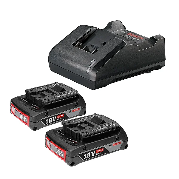 Kit Bosch 18V: 2 Baterias GBA 2,0Ah + Carregador Rápido GAL 18V-20 Bivolt com CoolPack