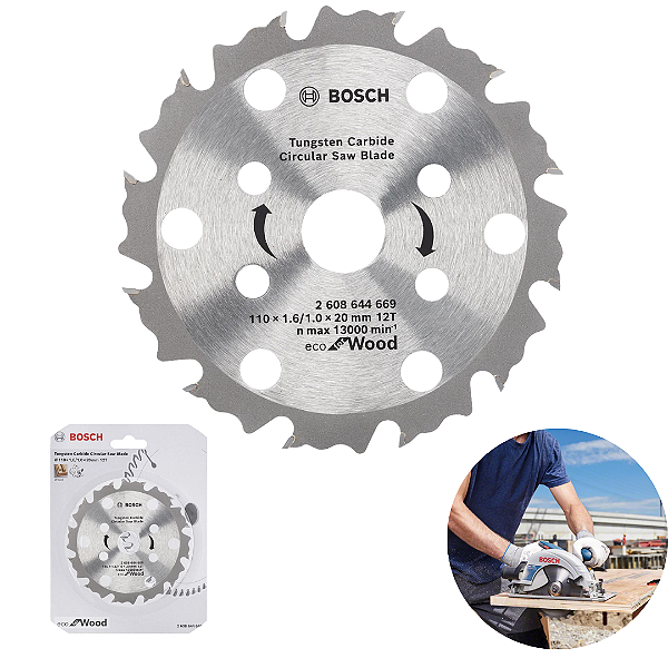 Disco de Serra Circular Bosch Coolteq 110mm 12T (2608644669) – cortes rápidos e precisos em madeira