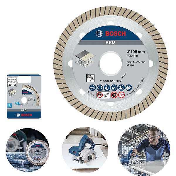 Disco Diamantado Turbo Fino Bosch 105mm x 20mm – Corte Limpo em Porcelanato e Cerâmica