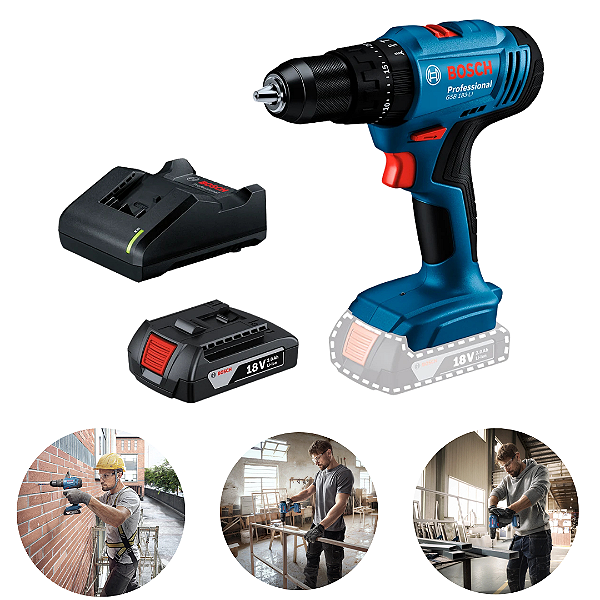 Furadeira e Parafusadeira de Impacto Bosch GSB 183-LI 18V com Bateria e Carregador – 60Nm de Torque