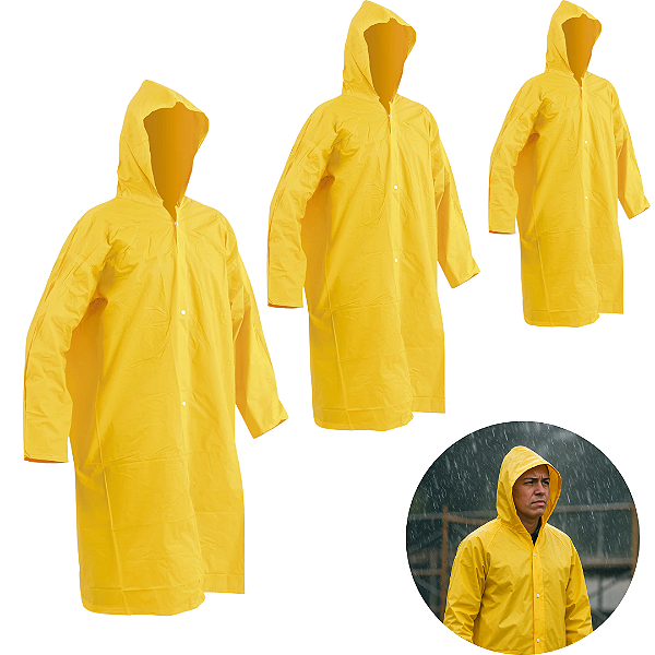 Kit 3 Capas De Chuva PVC Nove54 Sem Forro Amarela Com Capuz Reforçada EPI Segurança
