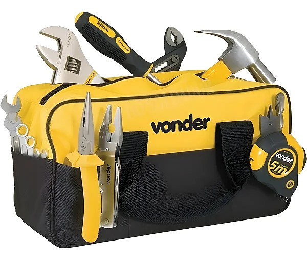Bolsa Vonder Para Ferramentas em Lona Reforçada 8 Divisões Amarela – Organização e Resistência