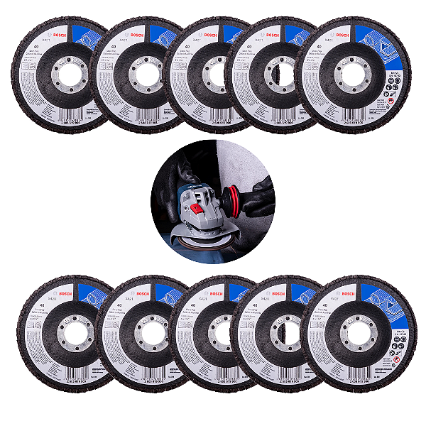 Disco Flap Bosch X421 115mm G40 Curvo Kit 10 Unidades Para Ferro, Metal e Aço