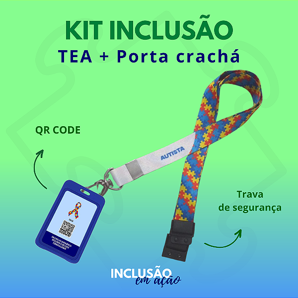 KIT INCLUSÃO: Colar Quebra Cabeça + Porta Crachá Azul