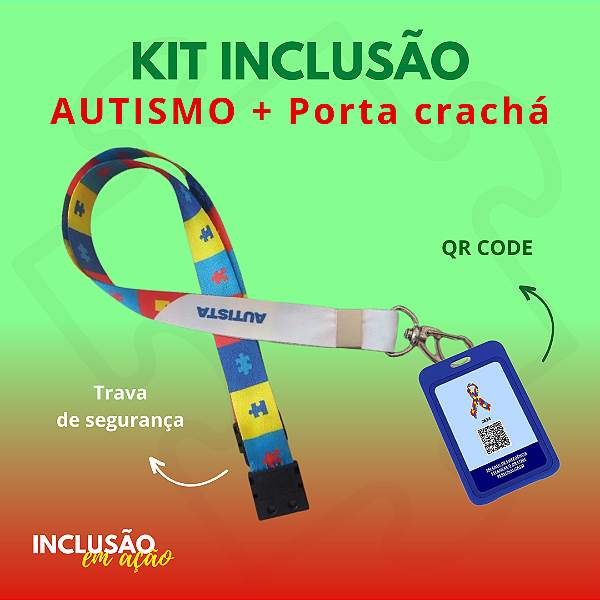 KIT INCLUSÃO: Colar Quebra Cabeça Quadrado + Porta Crachá Azul