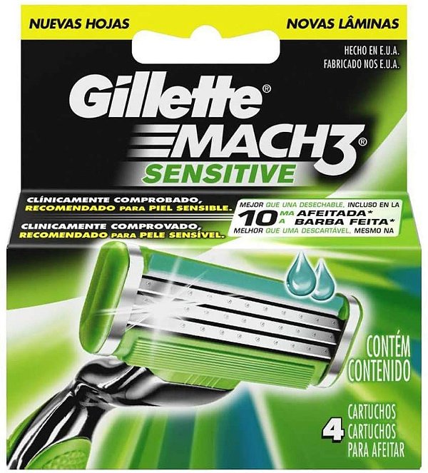 Gillette Carga Aparelho de Barbear Mach3 Sensitive 4 unidades 39g