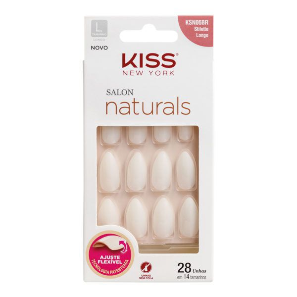 Kiss Unhas Postiças Salon Naturals Estileto Longo