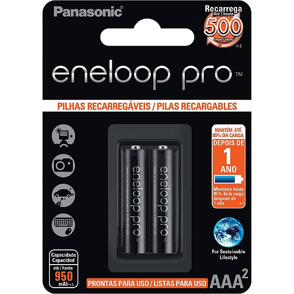 2x Pilhas Recarregáveis Eneloop Pro AAA - 950mAh