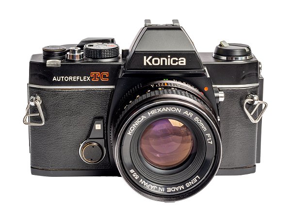 Câmera 35mm - Konica Autoreflex TC (9.7/10) + Lente 50mm e Lente 35mm + Brindes