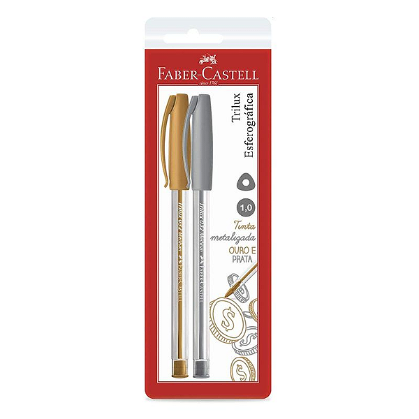 Caneta Esferográfica Metalizada 2 Unidades Prata e Ouro