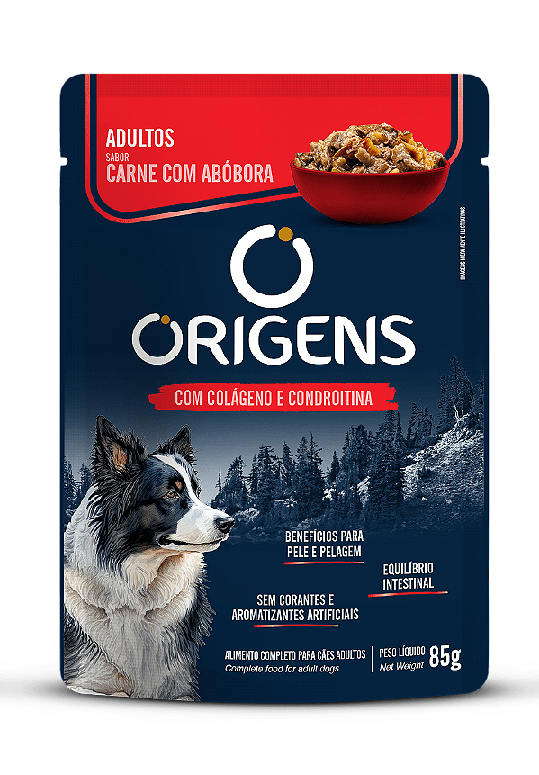 Sachê Origens para Cães Adultos Sabor Carne com Abóbora 85g