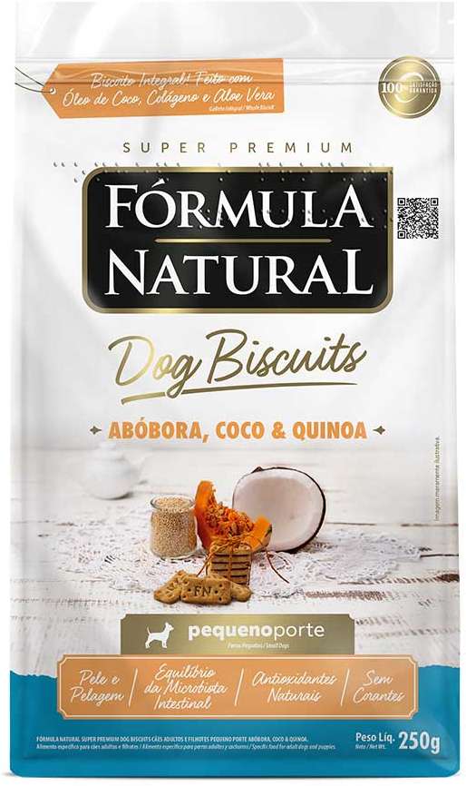 Biscoitos Fórmula Natural Dog Biscuits para Cães de Adultos de Mini e Pequeno Porte Sabor Abóbora e Coco 250g