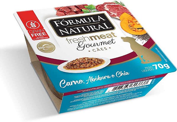 Ração Úmida Fórmula Natural Fresh Meat Gourmet Sabor Carne, Abóbora e Chia para Cães Adultos 70g