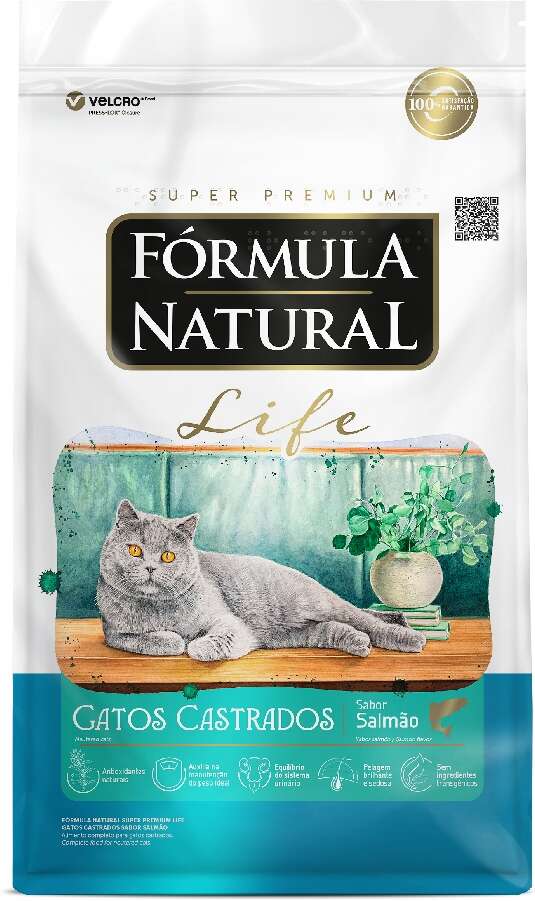 Ração Fórmula Natural Life para Gatos Adultos Castrados Sabor Salmão 1 kg
